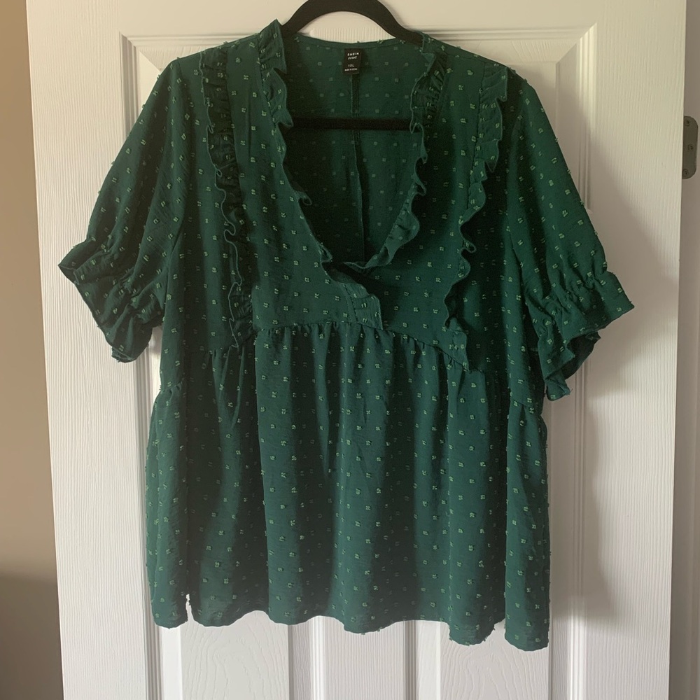 SHEIN Dark Green Ruffled Blouse